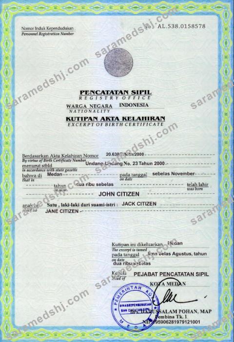Indonesia birth certificate template in PSD format,